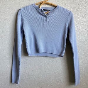 Brandy Melville Blue Crop Long Sleeve Ribbed Top